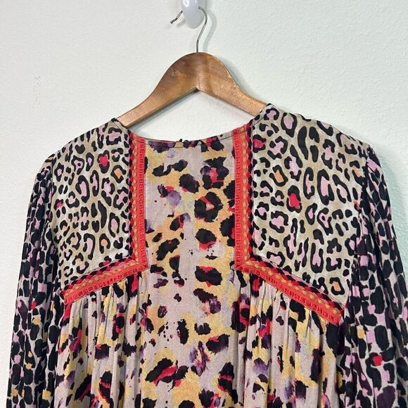 Blink London Joelle Leopard Peasant Blouse Multicolor Women’s Size M - Picture 2 of 15